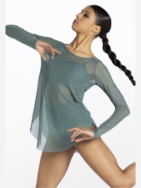 Weissman Sheer Long Sleeve Dance Tunic in Sage Green
